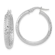 Sterling Silver Hoop Earrings, Diamond Cut Finish, Latch Back, Lightweight Everyday Jewelry
