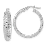 Sterling Silver Hoop Earrings, Diamond Cut Finish, Latch Back, Lightweight Everyday Jewelry