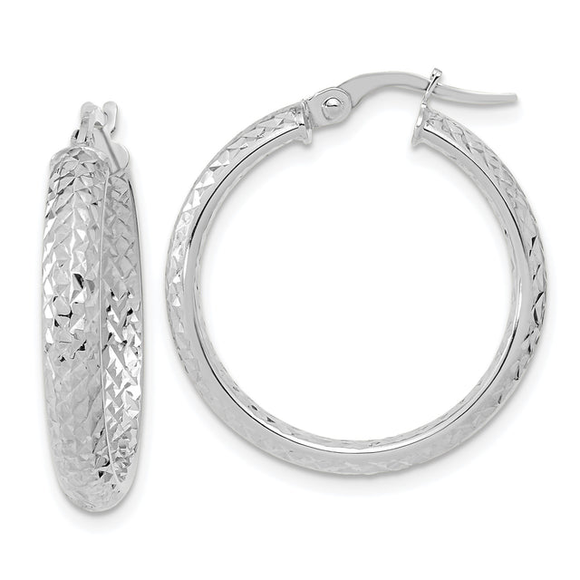 Sterling Silver Hoop Earrings, Diamond Cut Finish, Latch Back, Lightweight Everyday Jewelry