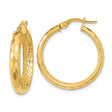 14k Yellow Gold Hoop Earrings, Faceted Textured Diamond Cut Design, Lightweight Classic Style for Women
