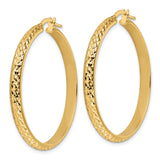 14k Yellow Gold Hoop Earrings, Diamond Cut with Textured High Polish Finish, Lightweight Round Style