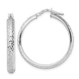 14k White Gold Hoop Earrings with Textured Diamond Cut Finish, Lightweight Sparkly Design
