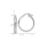 14k White Gold Hoop Earrings, Textured Diamond Cut Design, Polished Finish, Latch Back Closure