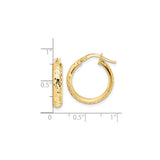 14k Yellow Gold Hoop Earrings, Polished Diamond-Cut Textured Round Hoops with Latch-Back Closure