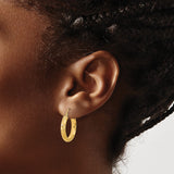 14k Yellow Gold Hoop Earrings, Textured Diamond Cut Twisted Design, Polished Finish
