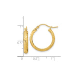 14k Yellow Gold Hoop Earrings, Textured Diamond Cut Twisted Design, Polished Finish