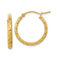 14k Yellow Gold Hoop Earrings with Textured Hammered Finish and Polished Oval Accents