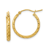 14k Yellow Gold Hoop Earrings with Textured Hammered Finish and Polished Oval Accents