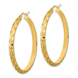 14k Yellow Gold Hoop Earrings, Diamond Cut Texture, Polished and Satin Finish
