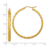 14k Yellow Gold Hoop Earrings, Diamond Cut Texture, Polished and Satin Finish