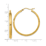 14k Yellow Gold Hoop Earrings, Textured Round Design with Polished Finish