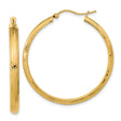 14k Yellow Gold Hoop Earrings, Textured Round Design with Polished Finish