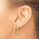 14k Yellow Gold Hoop Earrings with Diamond Cut Textured Design and Polished Finish