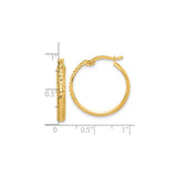 14k Yellow Gold Hoop Earrings with Diamond Cut Textured Design and Polished Finish