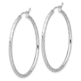 14k White Gold Hoop Earrings, Twisted Diamond-Cut Textured Design for Women