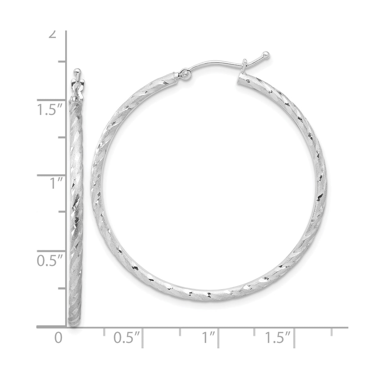 14k White Gold Hoop Earrings, Twisted Diamond-Cut Textured Design for Women