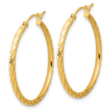 14k Yellow Gold Hoop Earrings with Twisted Diamond Cut Design and Polished Finish