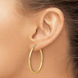 14k Yellow Gold Hoop Earrings with Twisted Design and Diamond-Cut Detailing