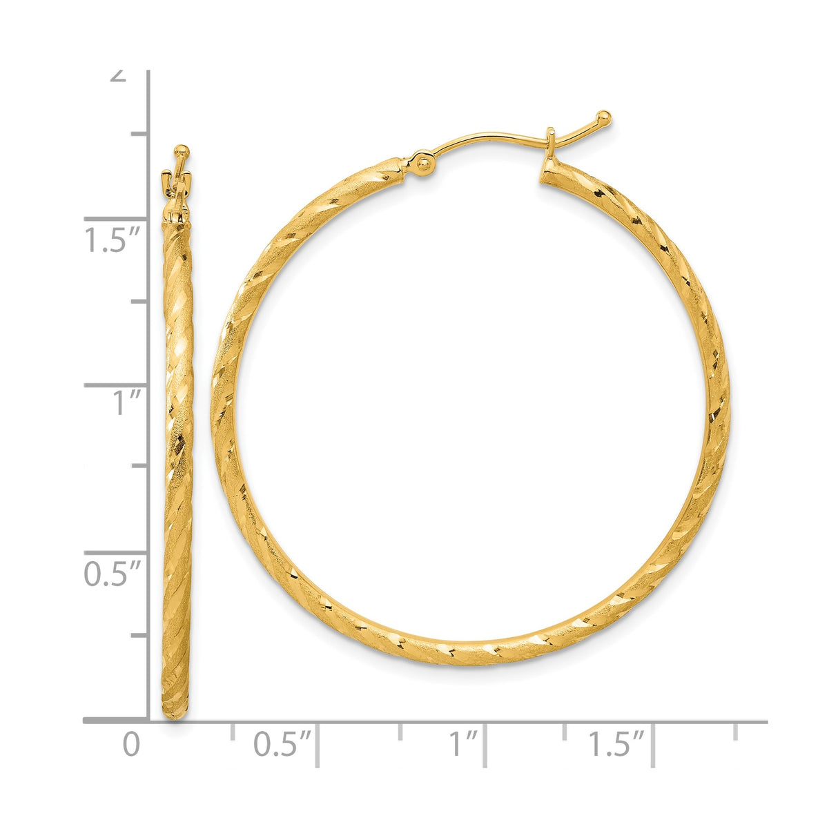 14k Yellow Gold Twisted Hoop Earrings, Diamond-Cut Textured Satin Finish, Large Statement Style