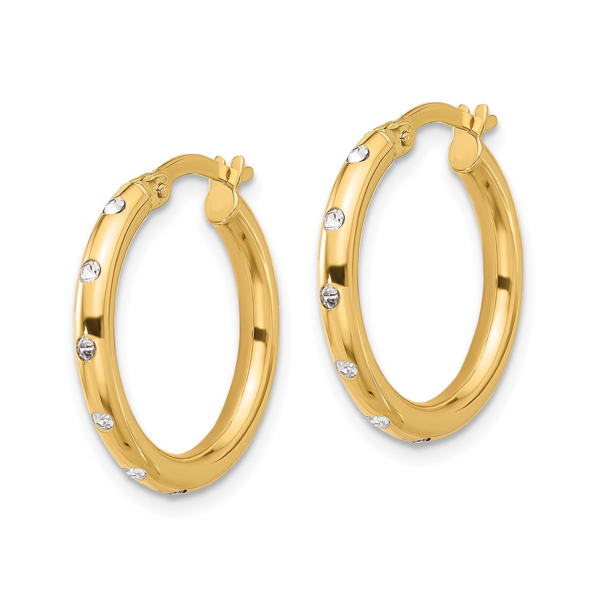 14k Yellow Gold Hoop Earrings with Cubic Zirconia, Polished Finish, Minimalist Lightweight Style