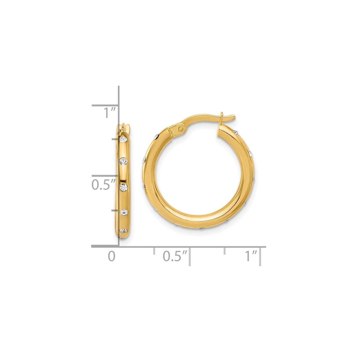 14k Yellow Gold Hoop Earrings with Cubic Zirconia, Polished Finish, Minimalist Lightweight Style