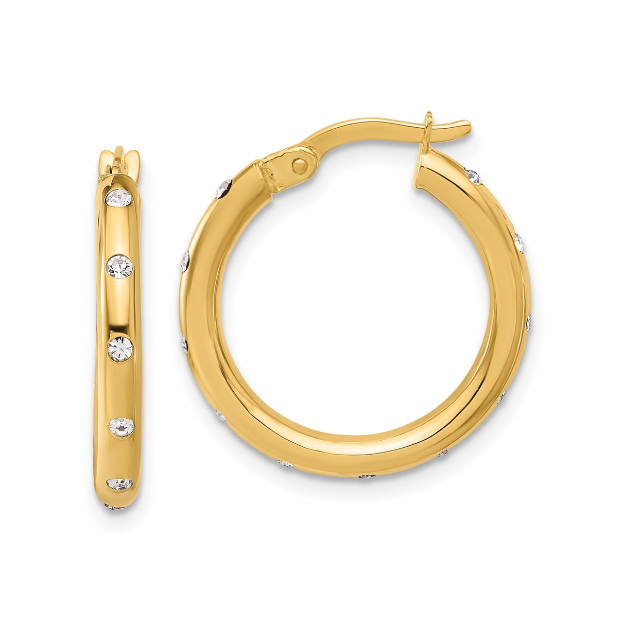 14k Yellow Gold Hoop Earrings with Cubic Zirconia, Polished Finish, Minimalist Lightweight Style