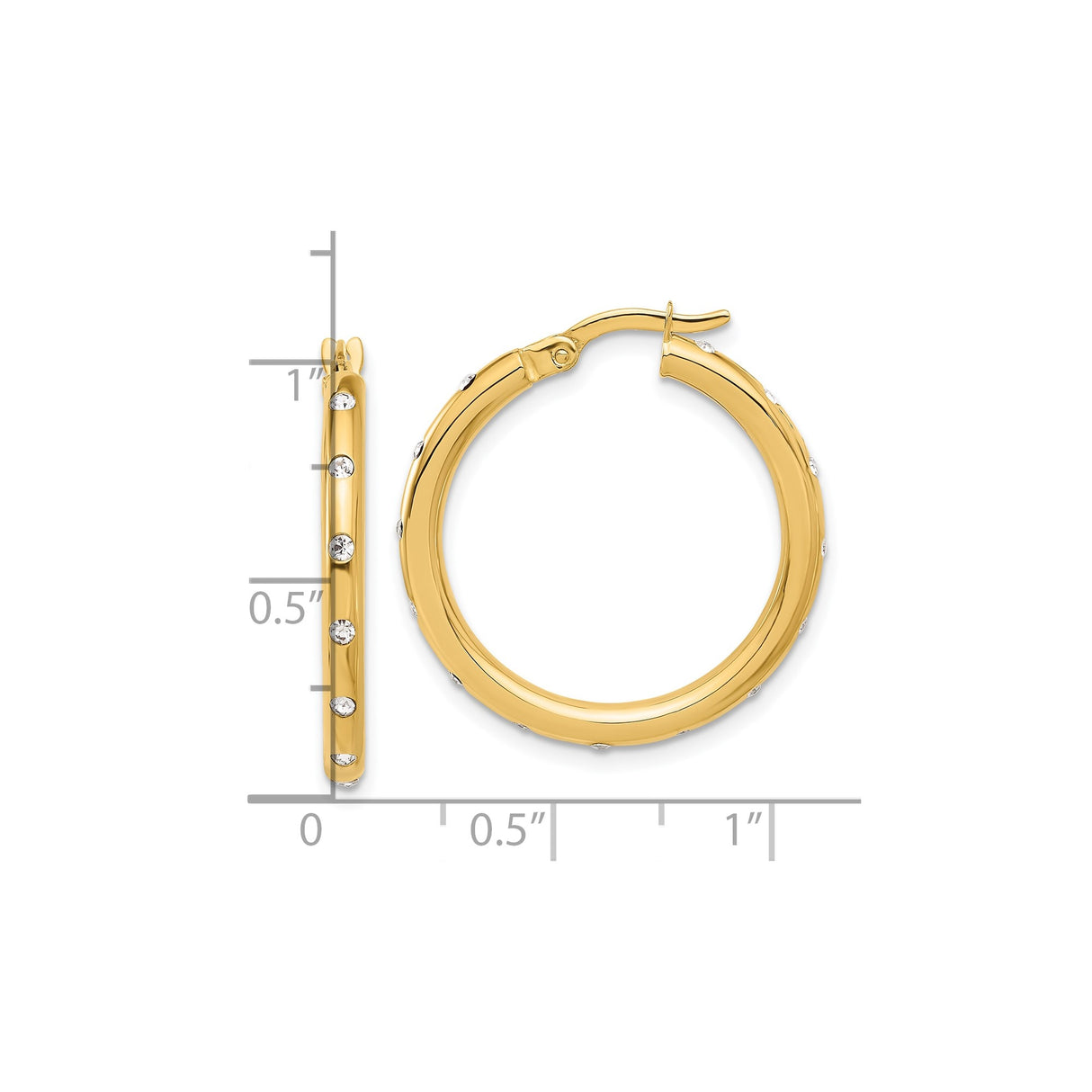 14k Yellow Gold Hoop Earrings with Cubic Zirconia, Polished Minimal Design, Small Size