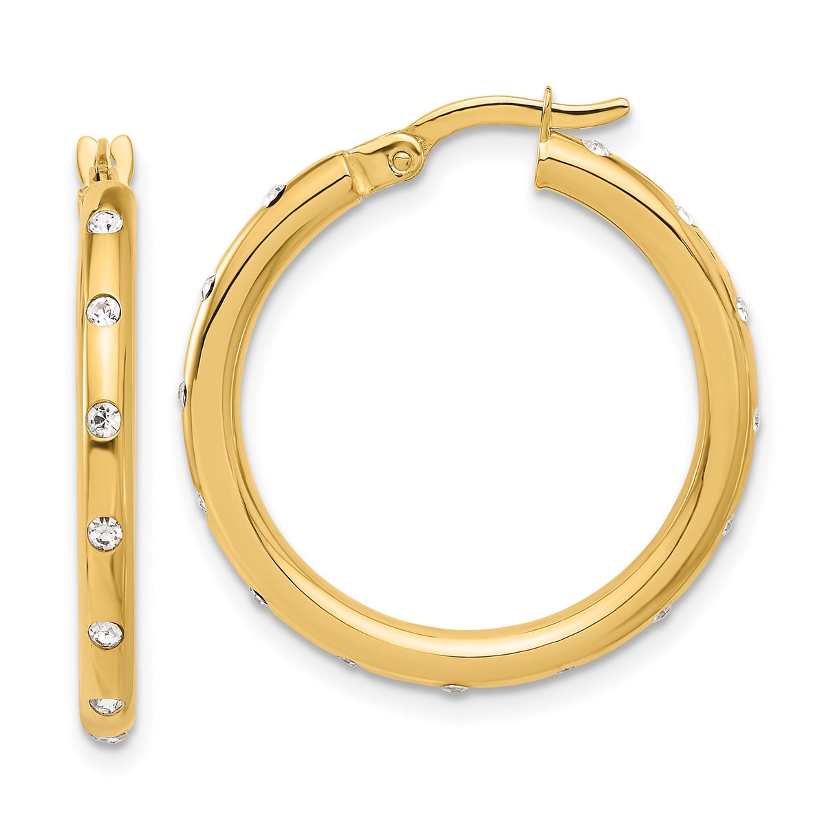 14k Yellow Gold Hoop Earrings with Cubic Zirconia, Polished Minimal Design, Small Size