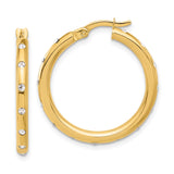 14k Yellow Gold Hoop Earrings with Cubic Zirconia, Polished Minimal Design, Small Size