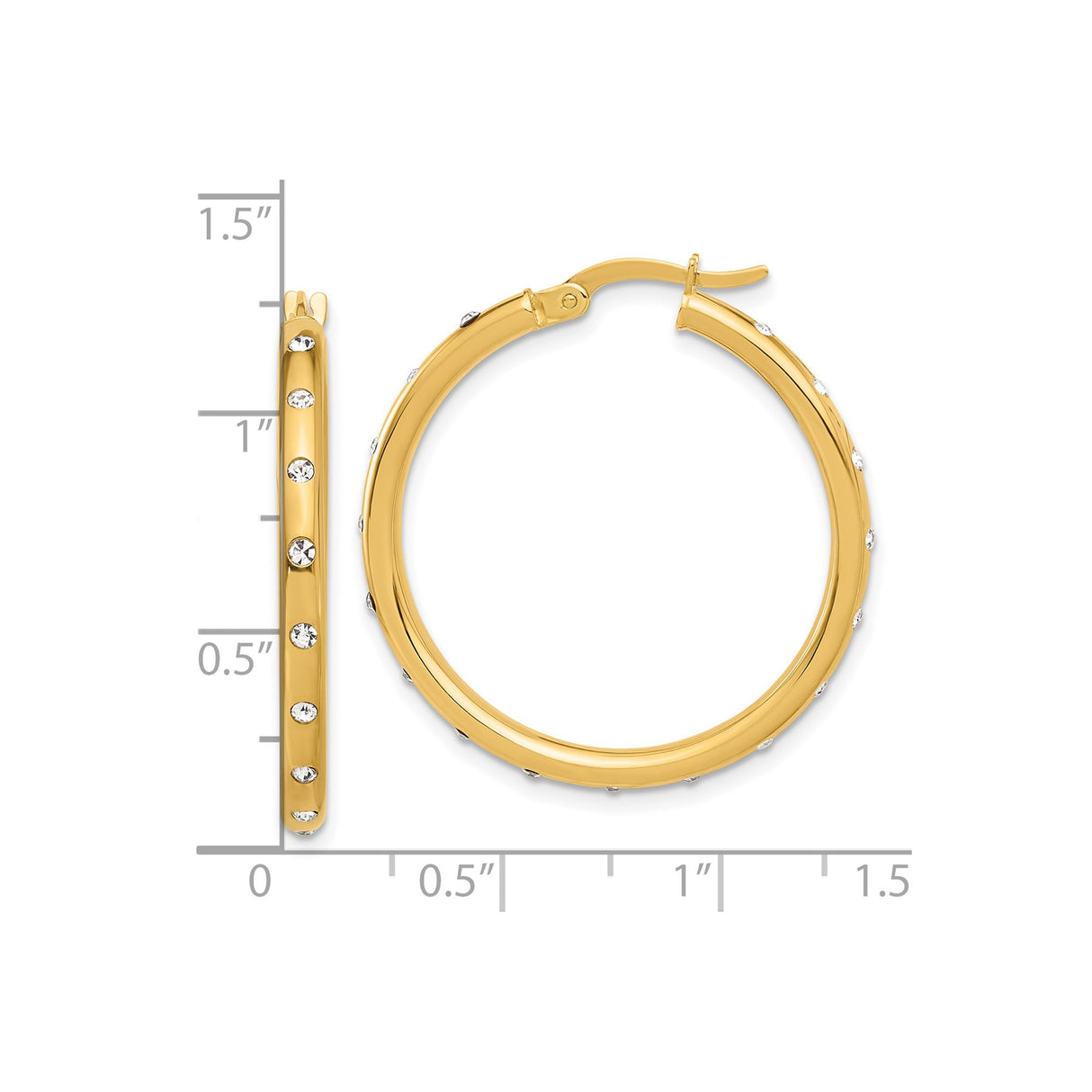 14k Yellow Gold Hoop Earrings with Cubic Zirconia, Classic Round Polished Design for Women