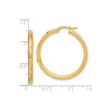 14k Yellow Gold Hoop Earrings with Cubic Zirconia, Classic Round Polished Design for Women