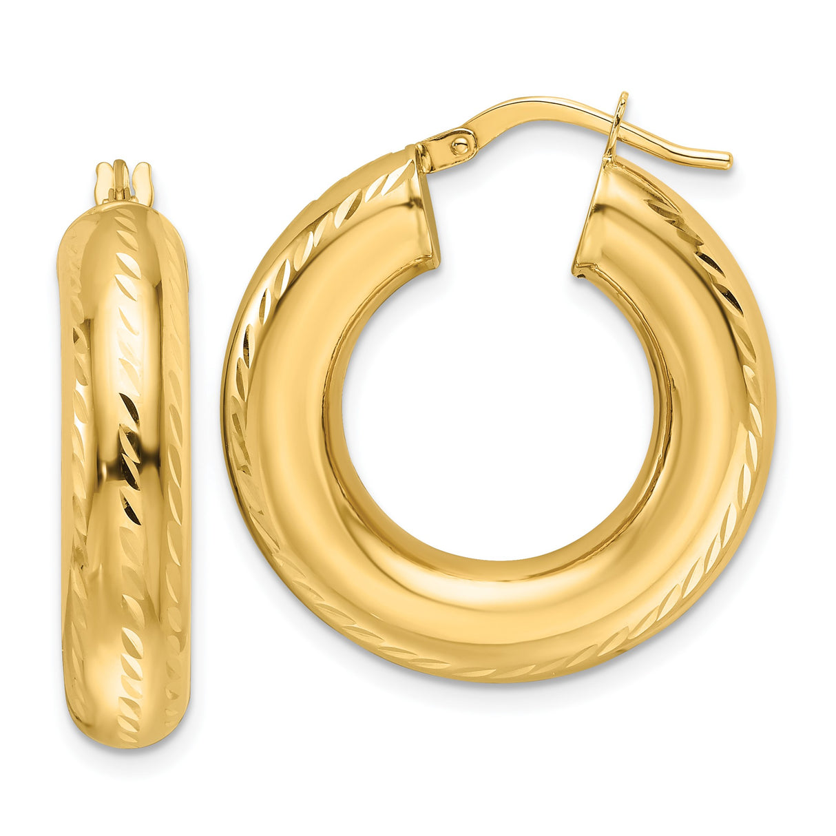 14k Yellow Gold Hoop Earrings, Thick Twisted Design, Lightweight Bold Fashion Jewelry