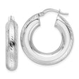 14k White Gold Twisted Hoop Earrings, Polished Diamond Cut Round Design