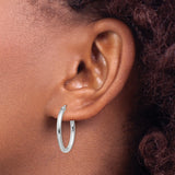 14k White Gold Oval Hoop Earrings, Polished Finish, Hinged Snap Clasp, Lightweight Design