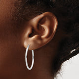 14k White Gold Oval Hoop Earrings with Hinged Snap Back Closure, Polished Finish, Medium Size