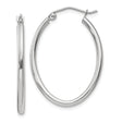 14k White Gold Oval Hoop Earrings with Hinged Snap Back Closure, Polished Finish, Medium Size
