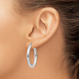 14k White Gold Hoop Earrings, Polished Oval Design, Hinged Back, Lightweight Classic Style