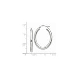 14k White Gold Hoop Earrings, Polished Oval Design, Hinged Back, Lightweight Classic Style