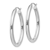 14k White Gold Hoop Earrings, Polished Oval Design, Lightweight Minimalist Style