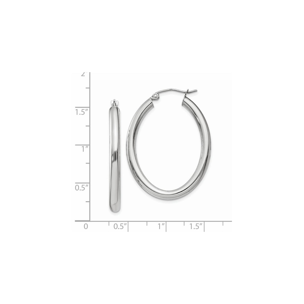 14k White Gold Hoop Earrings, Polished Oval Design, Lightweight Minimalist Style