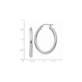 14k White Gold Hoop Earrings, Polished Oval Design, Lightweight Minimalist Style