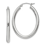 14k White Gold Hoop Earrings, Polished Oval Design, Lightweight Minimalist Style