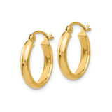 14k Yellow Gold Hoop Earrings, Polished Round Tube Hoops with Smooth Finish for Women