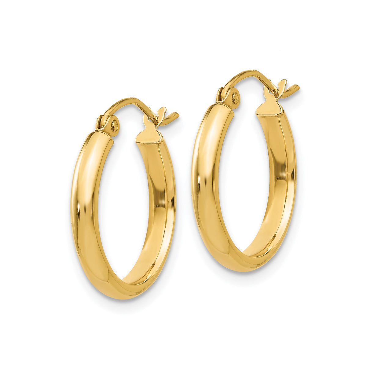 14k Yellow Gold Hoop Earrings, Classic Polished Tube Hoops, Lightweight Minimalist Style for Women