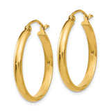 14k Yellow Gold Hoop Earrings, Classic Medium Round Tube with Hinge Closure, Polished Finish