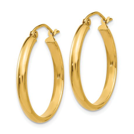 14k Yellow Gold Hoop Earrings, Classic Medium Round Tube with Hinge Closure, Polished Finish