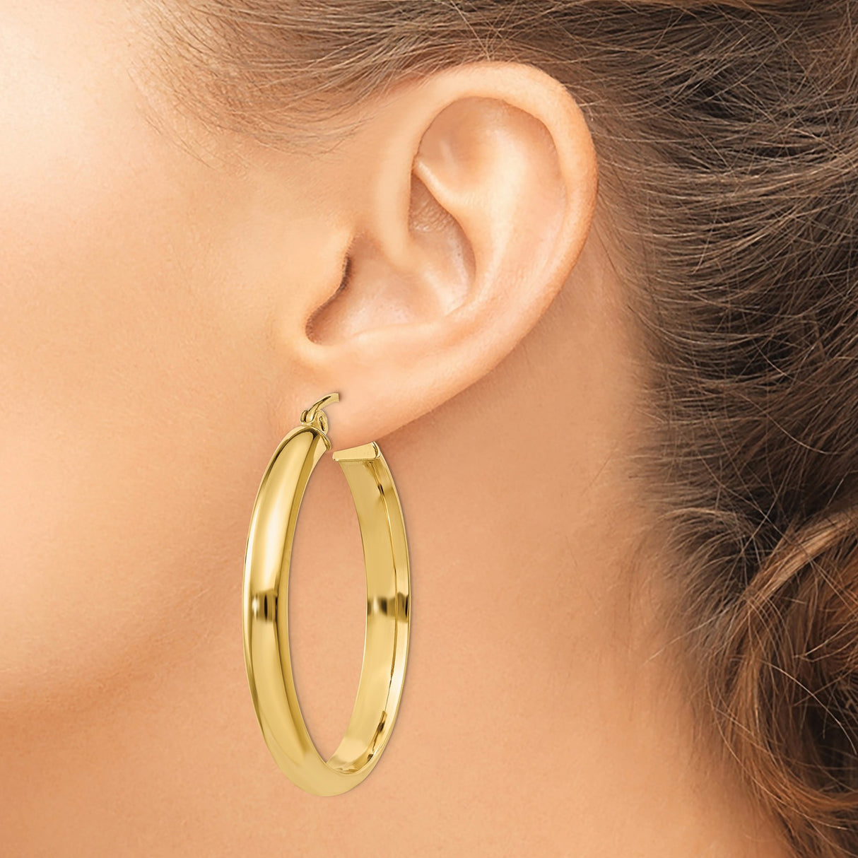 14k Yellow Gold Hoop Earrings, Classic Round Tube Design with Polished Finish, Latch Back Closure