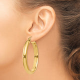 14k Yellow Gold Hoop Earrings, Classic Round Tube Design with Polished Finish, Latch Back Closure