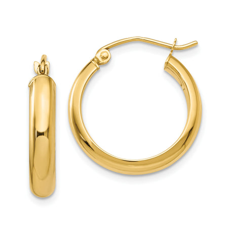 14k Yellow Gold Hoop Earrings, Polished Round Classic Hoops with Latch Back Closure