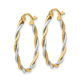 14k Yellow Gold Twisted Hoop Earrings, Intertwined Two-Tone Design, Polished Lightweight Style